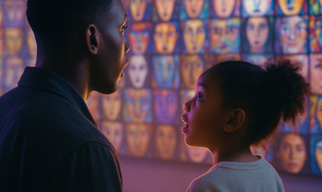 Microsoft Mosaic generative AI experience showing a grid of AI-generated portraits